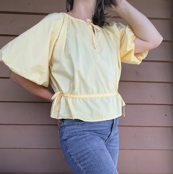 Vintage Peasant Blouse – Buttercream Yellow Puff Sleeve Boho Prairie Top - Picture 3 of 12